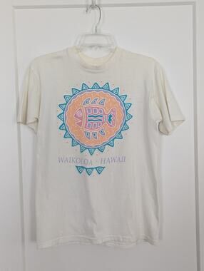 Vtg 90s Waikoloa Hawaii T Shirt M Hanes Beefy Single Stitch Fish Graphic